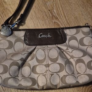 Coach Tan and Brown Signature Wristlet